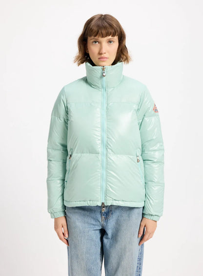 Short shiny down jacket for women Pyrenex Goldin water green