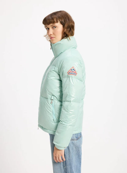 Short shiny down jacket for women Pyrenex Goldin water green