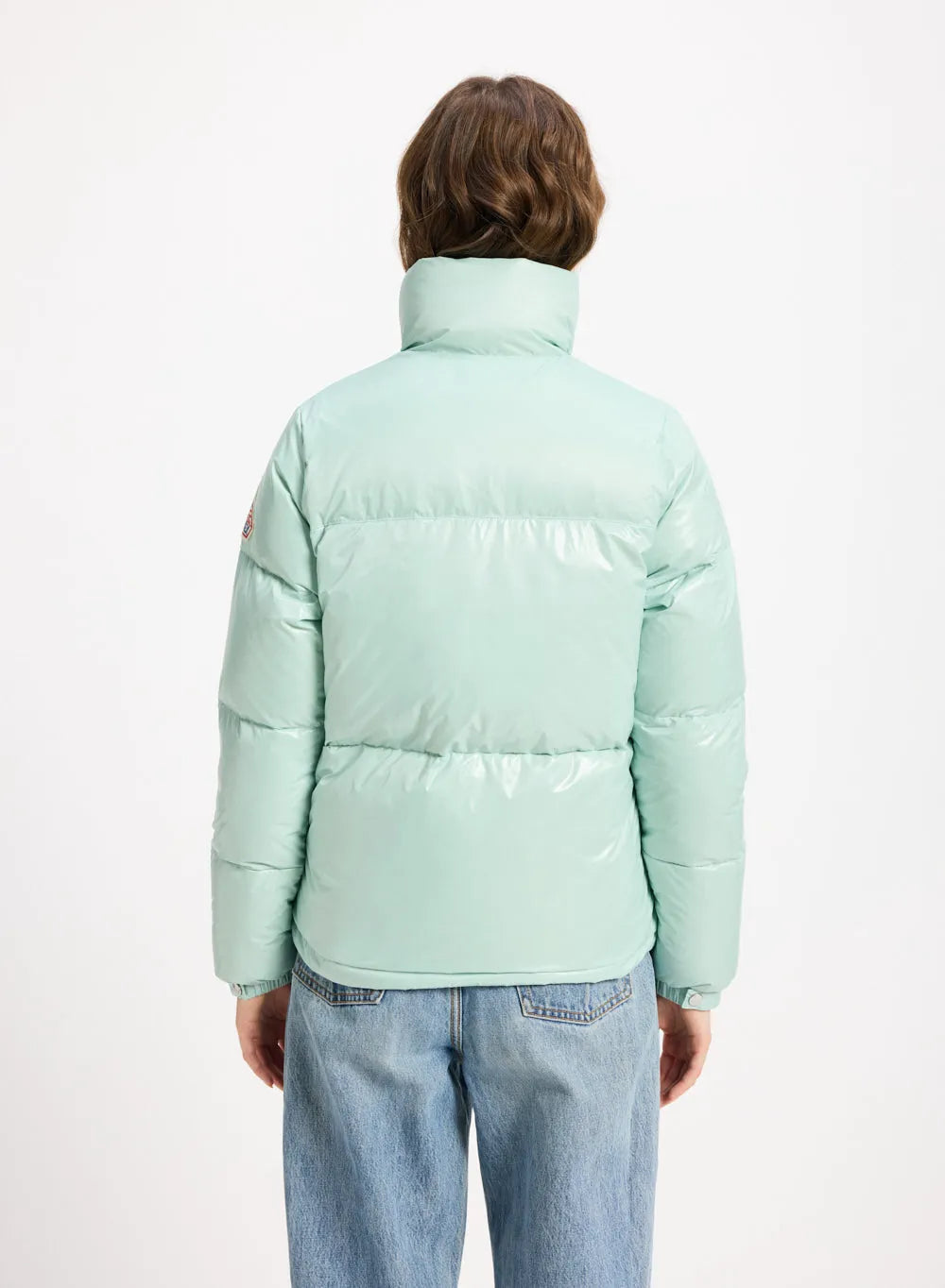 Short shiny down jacket for women Pyrenex Goldin water green