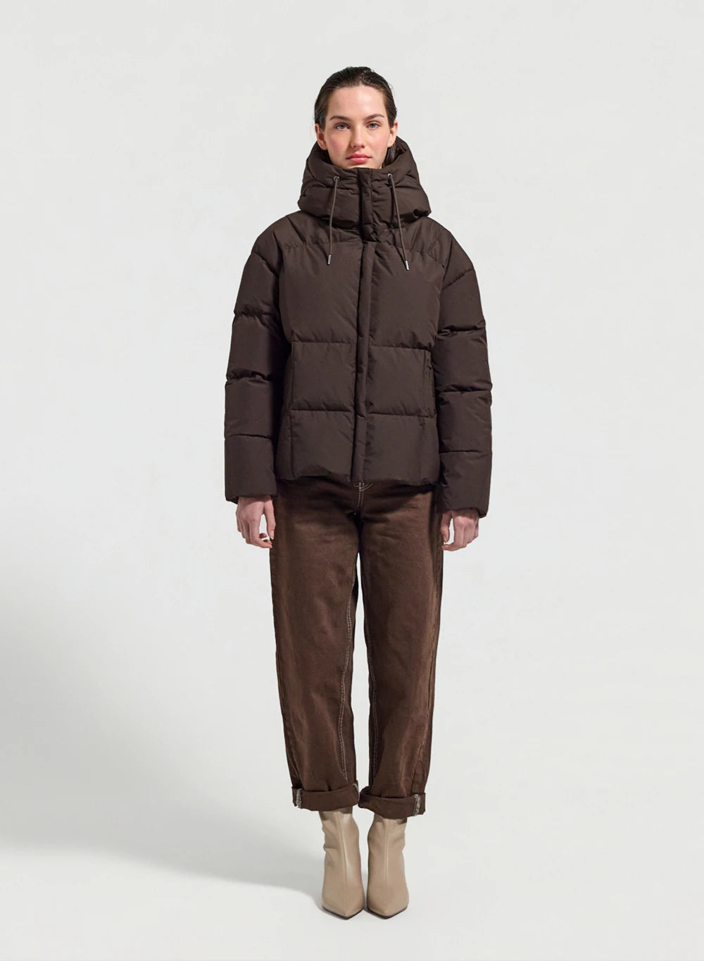 Women's Pyrenex Harmonie hooded down jacket with enveloping hood in brown
