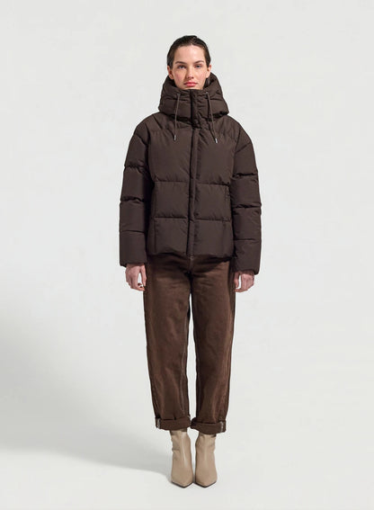 Women's Pyrenex Harmonie hooded down jacket with enveloping hood in brown