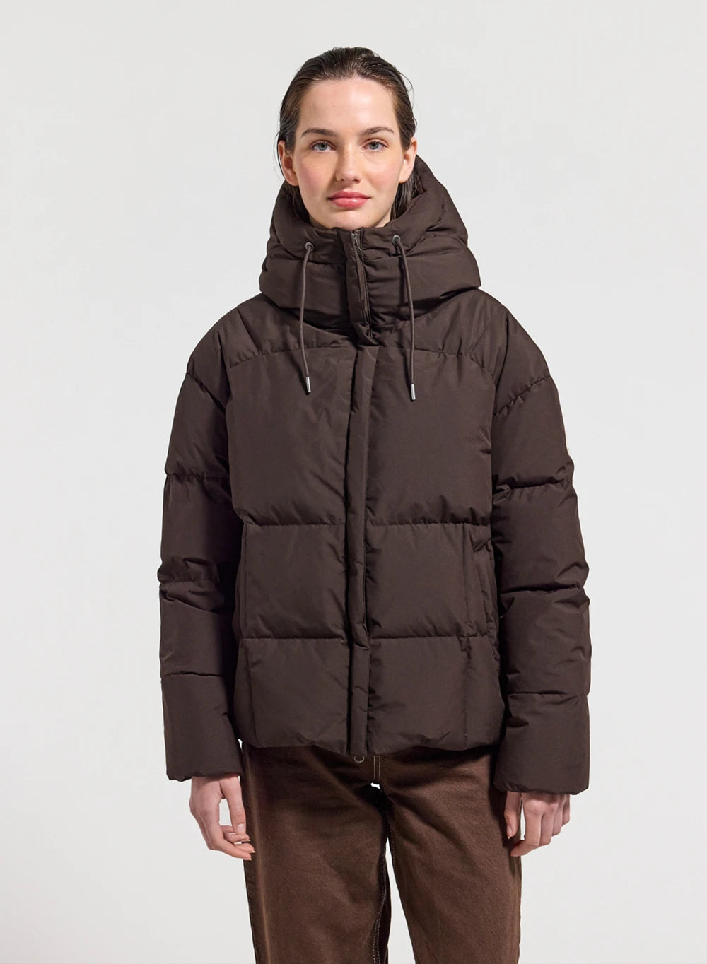 Women's Pyrenex Harmonie hooded down jacket with enveloping hood in brown