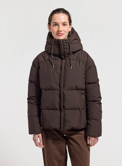 Women's Pyrenex Harmonie hooded down jacket with enveloping hood in brown