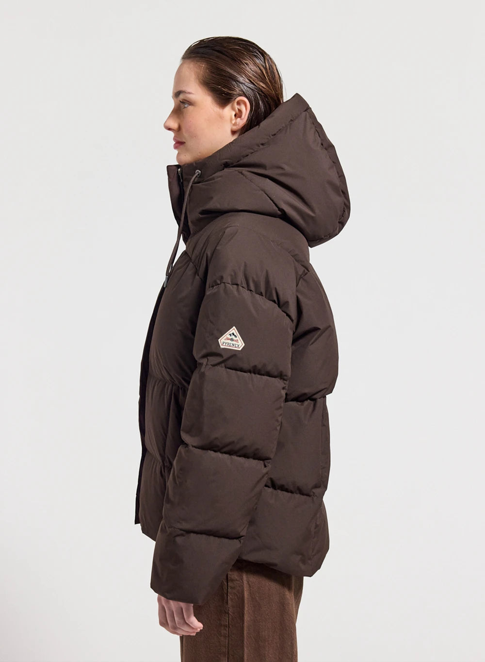 Women's Pyrenex Harmonie hooded down jacket with enveloping hood in brown