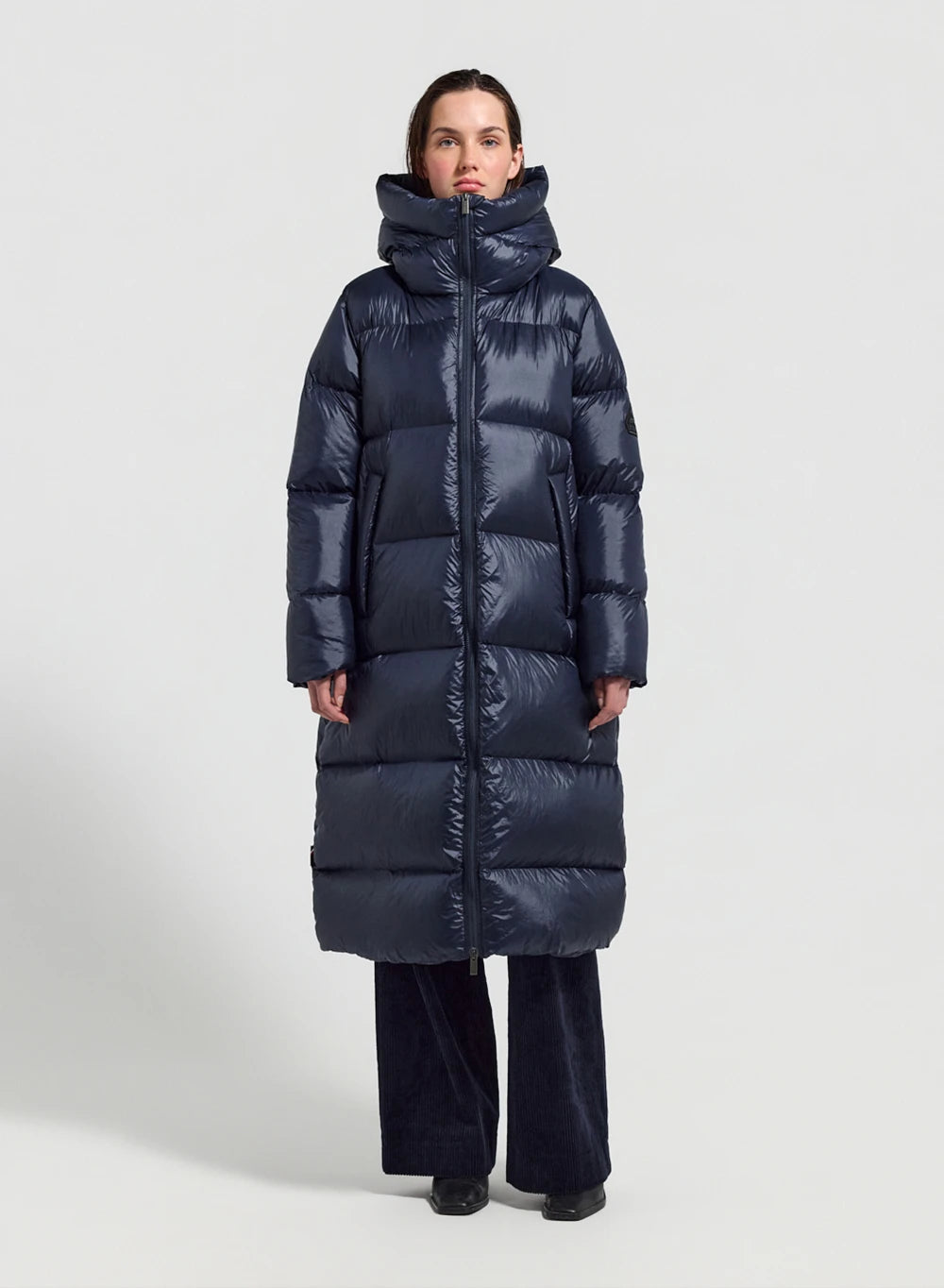 Pyrenex Oriela long down jacket made in Saint-Sever navy blue