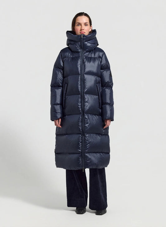 Pyrenex Oriela long down jacket made in Saint-Sever navy blue