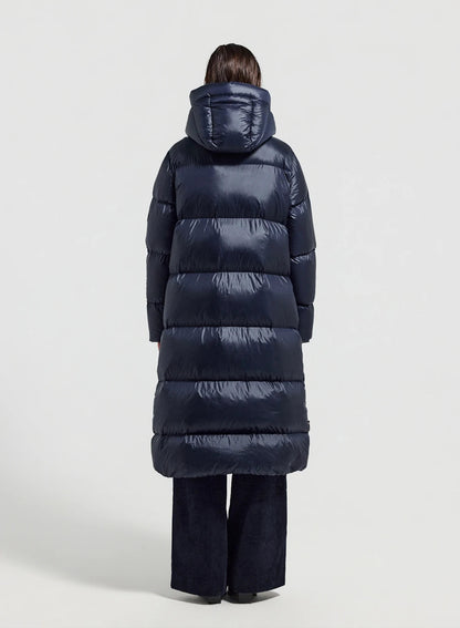 Pyrenex Oriela long down jacket made in Saint-Sever navy blue