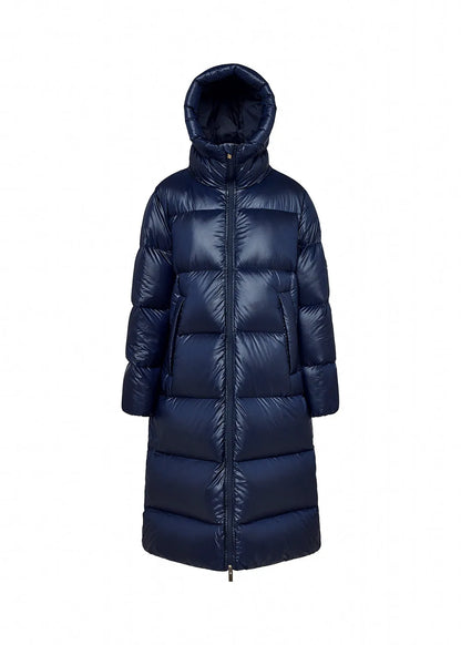 Pyrenex Oriela long down jacket made in Saint-Sever navy blue
