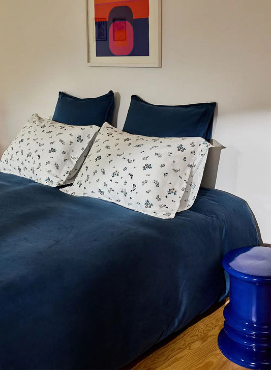 Lily plain ink-blue duvet cover in cotton and TENCEL™ Lyocell