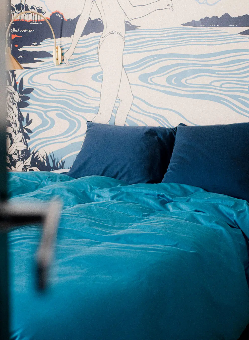 Lily duvet cover plain peacock blue in cotton and TENCEL™ Lyocell