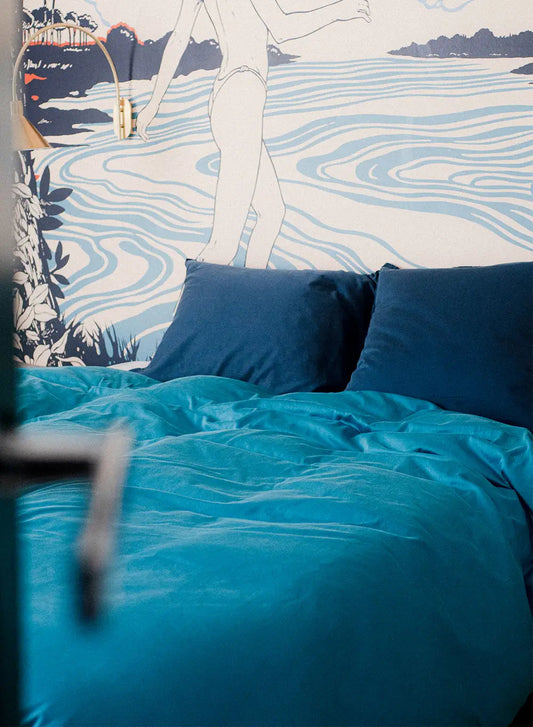 Lily duvet cover plain peacock blue in cotton and TENCEL™ Lyocell