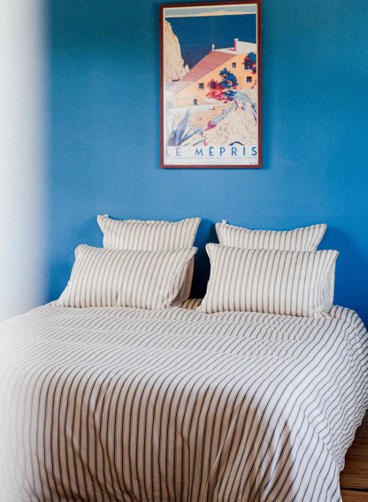 Lily duvet cover with brown and ecru stripes in cotton and TENCEL™ Lyocell