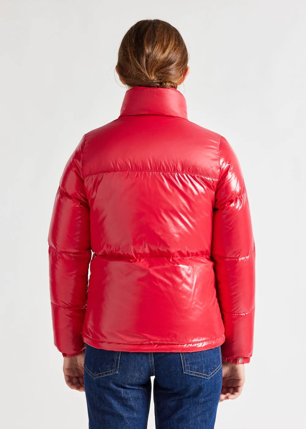 Short glossy down jacket for women Pyrenex Goldin Ribbon red