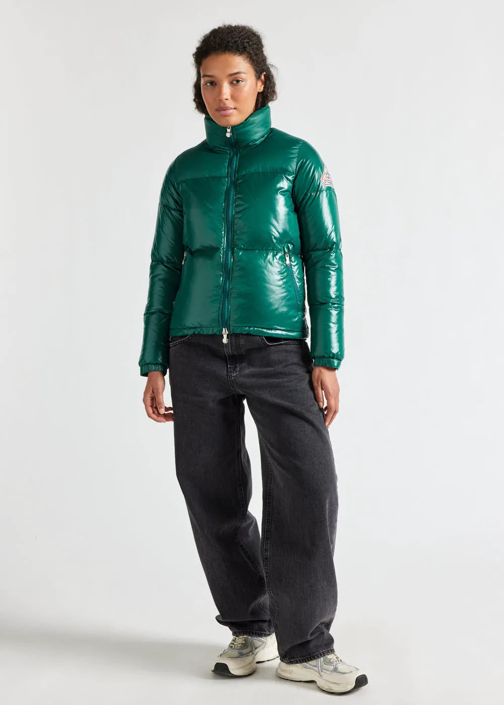 Short shiny down jacket for women Pyrenex Goldin Forest biome
