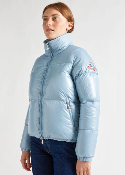 Short glossy down jacket for women Pyrenex Goldin Dusty blue