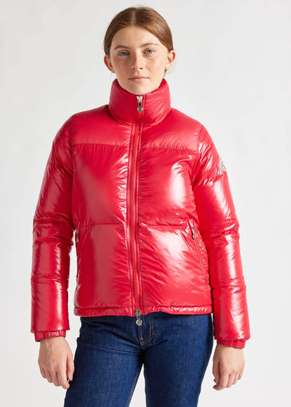 Short glossy down jacket for women Pyrenex Goldin Ribbon red