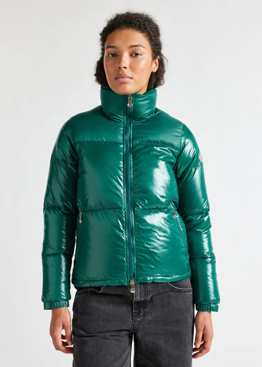 Short shiny down jacket for women Pyrenex Goldin Forest biome