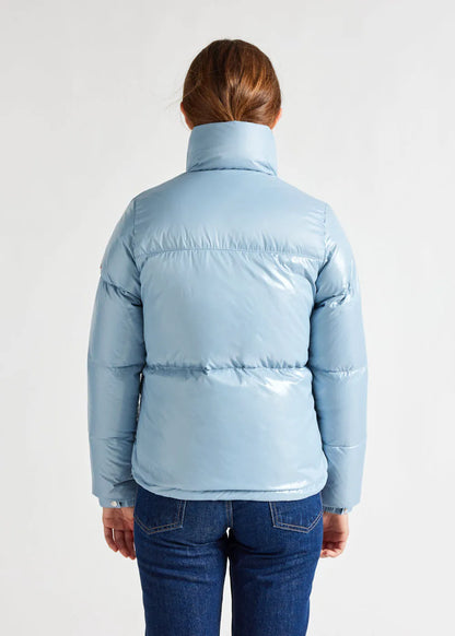 Short glossy down jacket for women Pyrenex Goldin Dusty blue