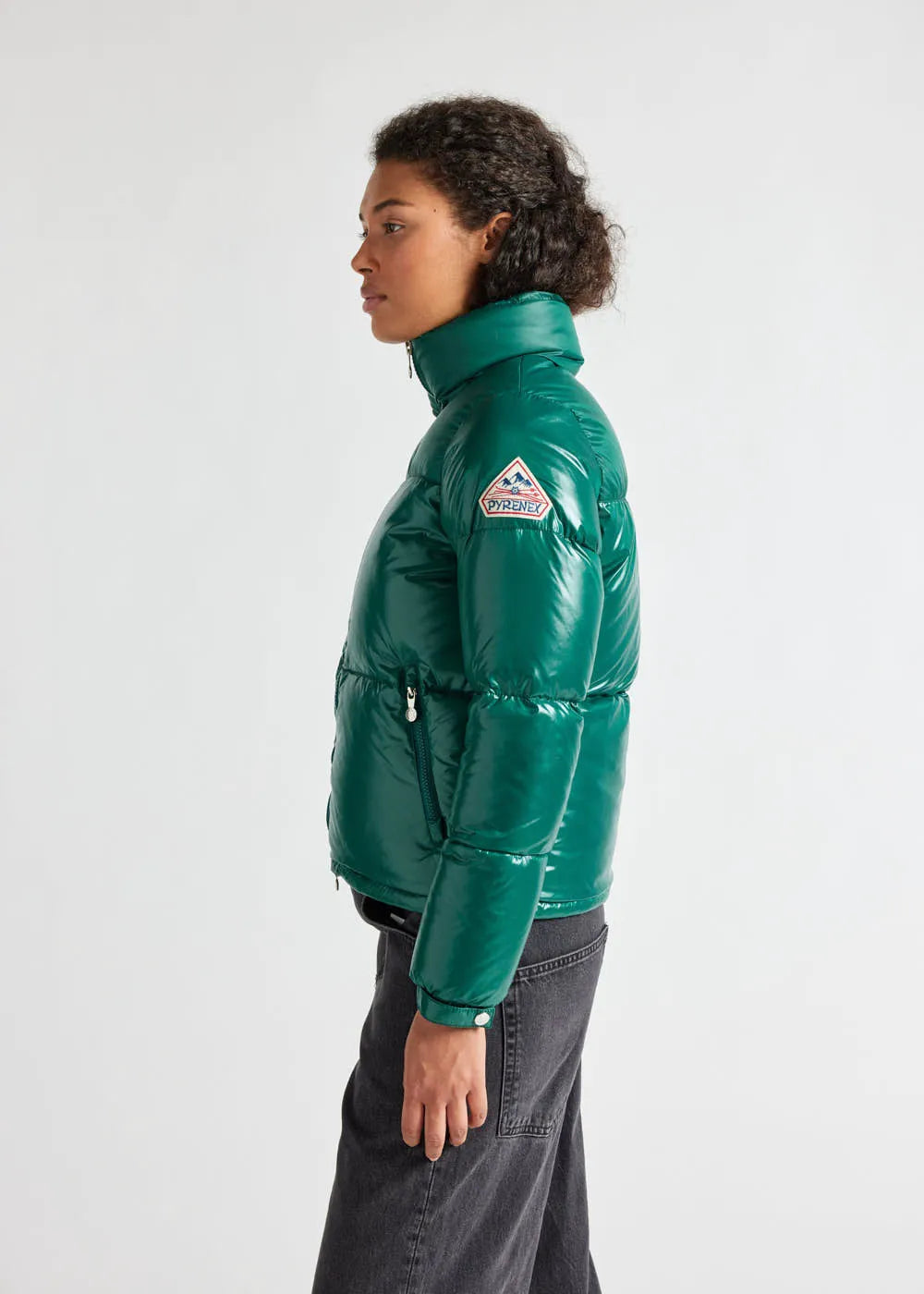 Short shiny down jacket for women Pyrenex Goldin Forest biome