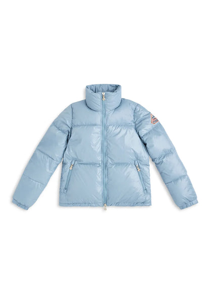 Short glossy down jacket for women Pyrenex Goldin Dusty blue