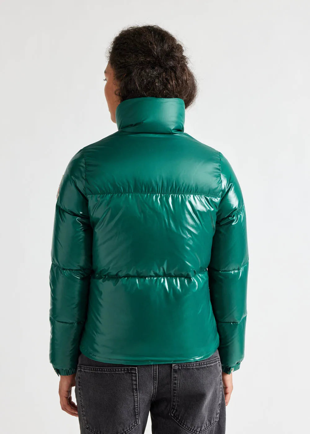 Short shiny down jacket for women Pyrenex Goldin Forest biome