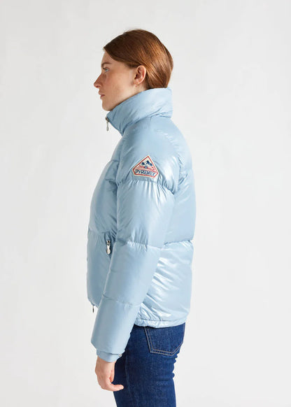 Short glossy down jacket for women Pyrenex Goldin Dusty blue
