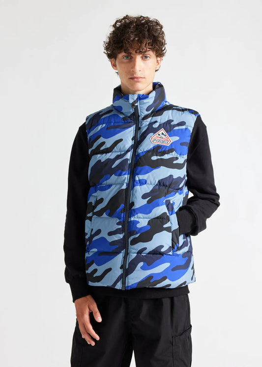 Pyrenex John unisex sleeveless down jacket camouflage Camo blue print