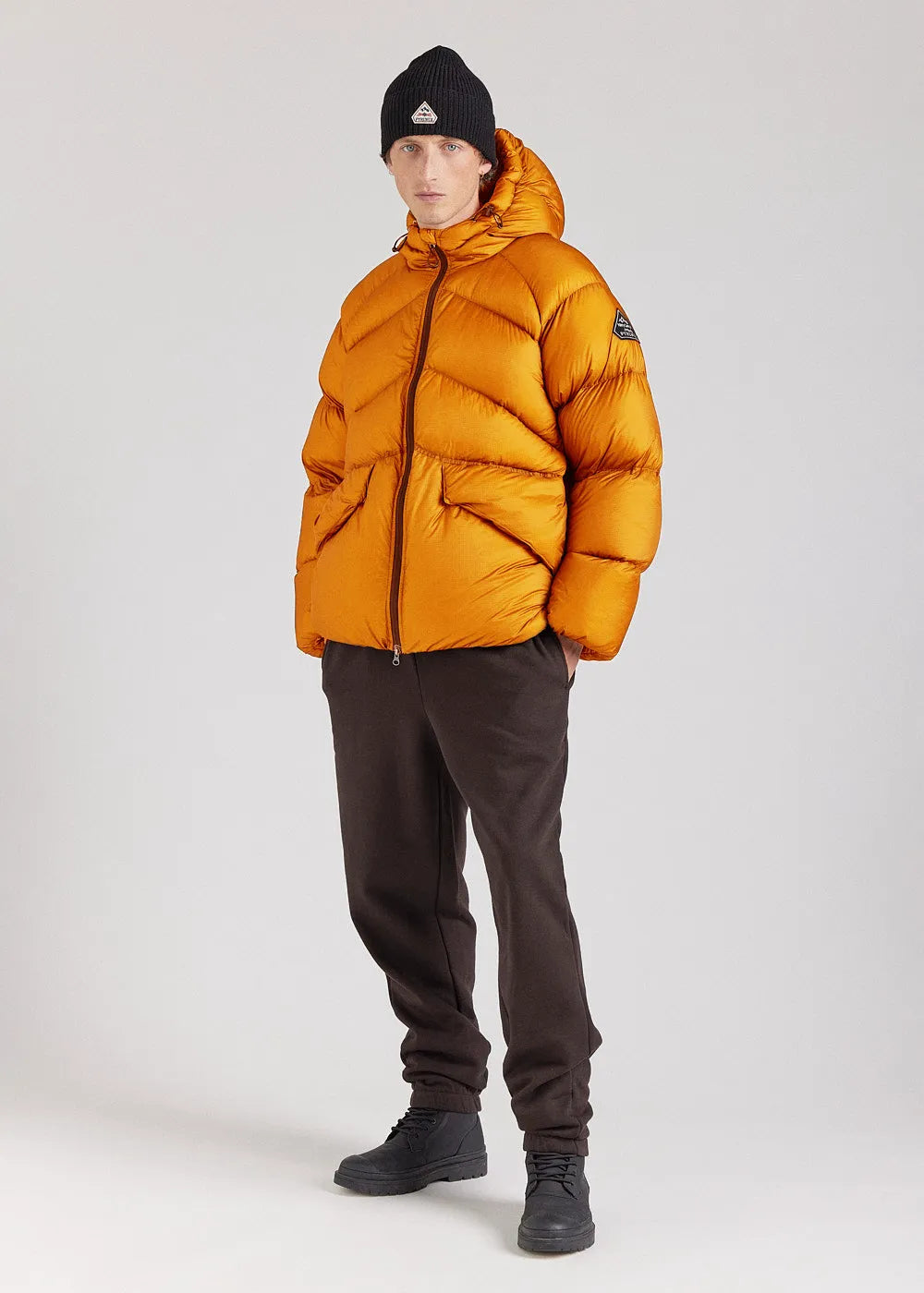 Pyrenex Stellar men's technical hooded down jacket in yellow